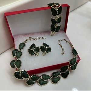 Vintage Leaf Choker, Bracelet, and Earring Ensemble